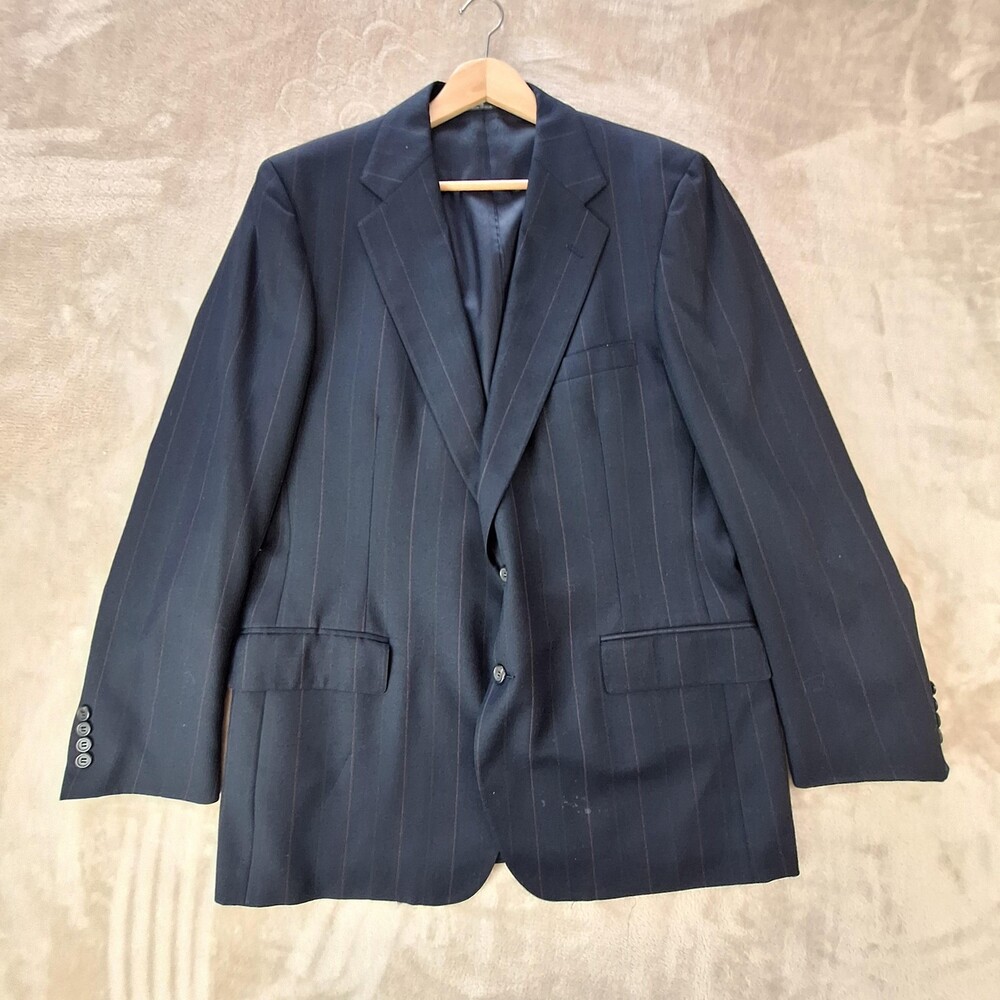 Vintage Ralph Lauren Suit Jacket Mens 48 Blue Pinstripe Single Vent USA 90s